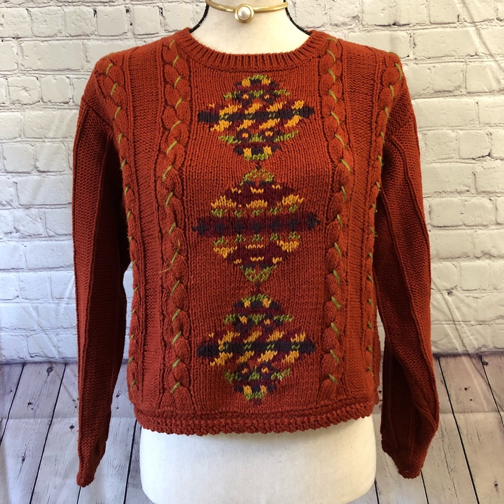 LizWear Long Sleeve Fall Orange Knit Sweater